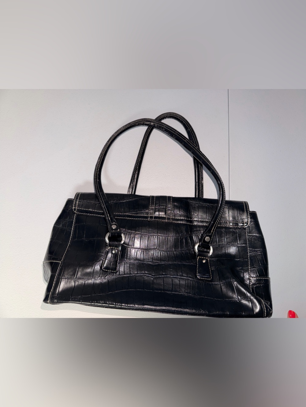 Liz Claiborne Black Croc-Embossed Shoulder Tote - Picture 8 of 16